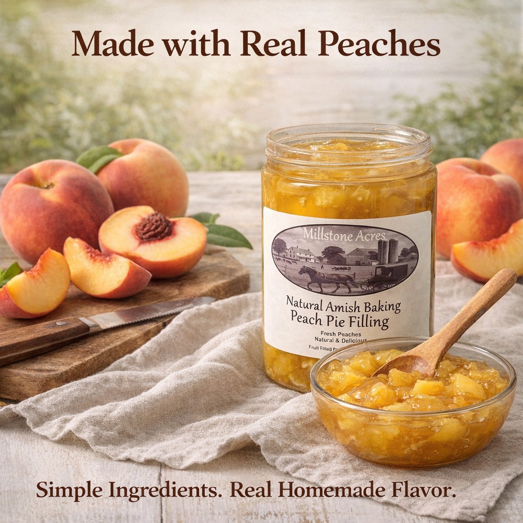 Peach pie filling made with real peaches and simple natural ingredients for homemade pies, cobblers, and desserts.