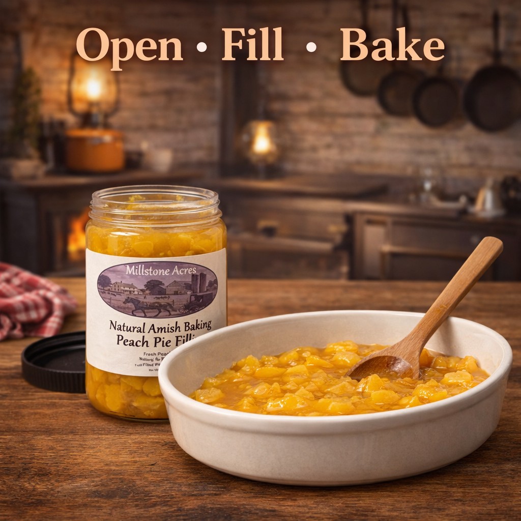 Ready-to-use peach pie filling for homemade peach pies, cobblers, pastries, and baked desserts.