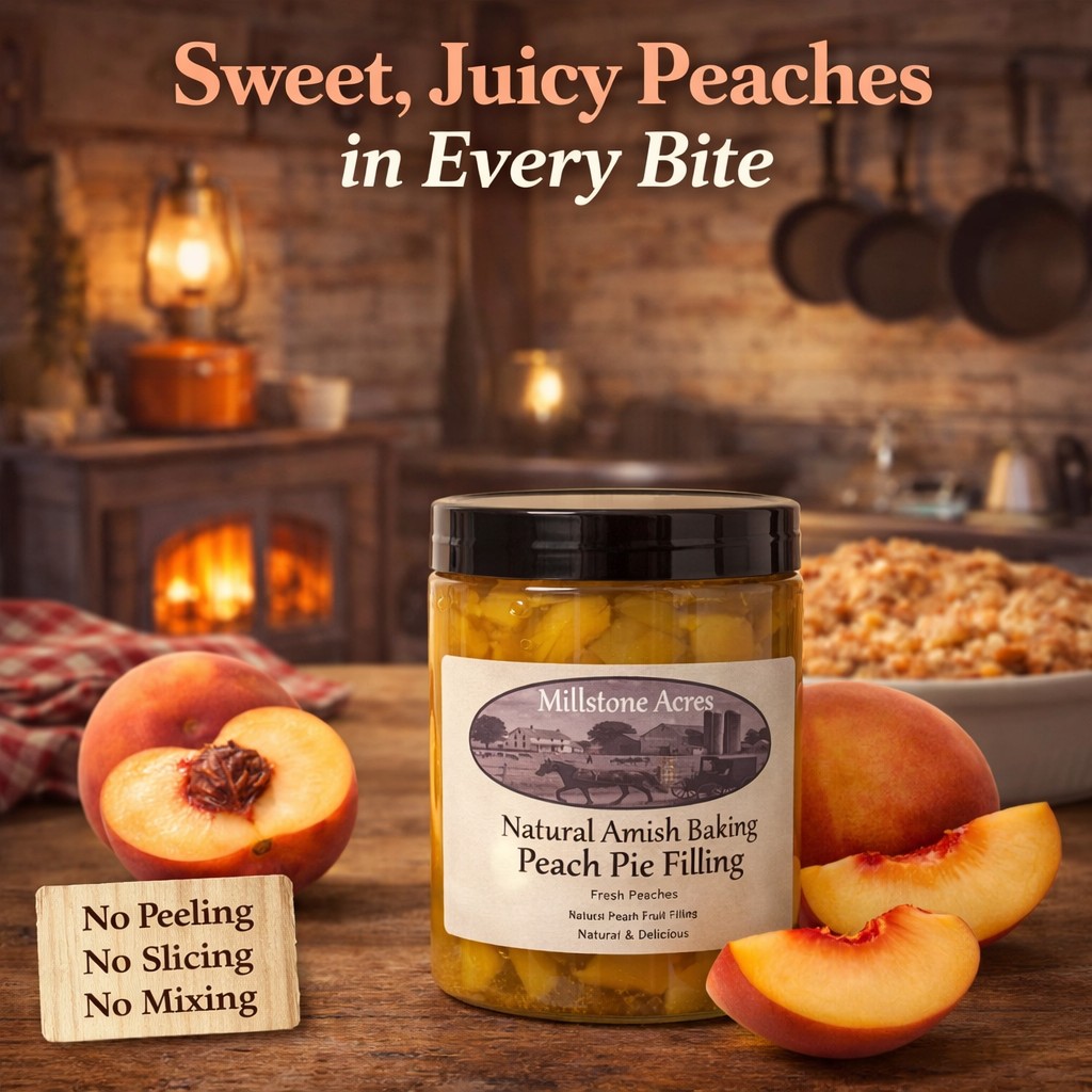 Sweet juicy peach pie filling with tender peach slices for homemade pies, cobblers, crisps, and desserts.