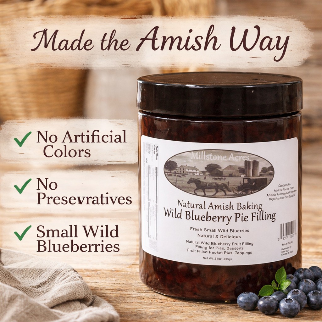 Natural Wild Blueberry Pie Filling made with real wild blueberries and no artificial colorings, artificial flavorings, preservatives, salt, or high fructose corn syrup.