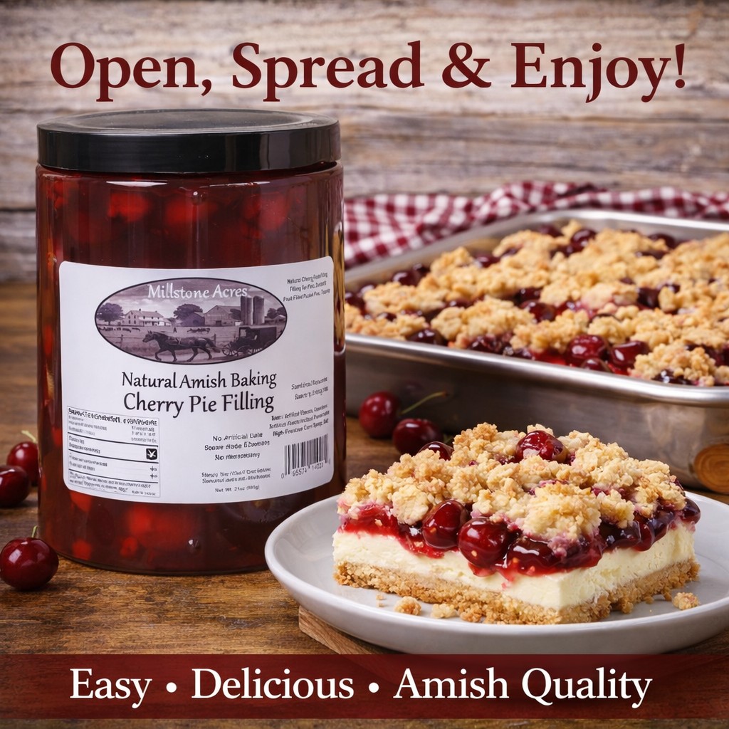 Millstone Acres Cherry Pie Filling for pies, cheesecakes, dessert bars, and homemade desserts
