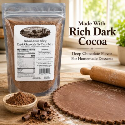 Millstone Acres Dark Chocolate Pie Crust Mix made with rich dark cocoa and rolled dark chocolate pie crust dough