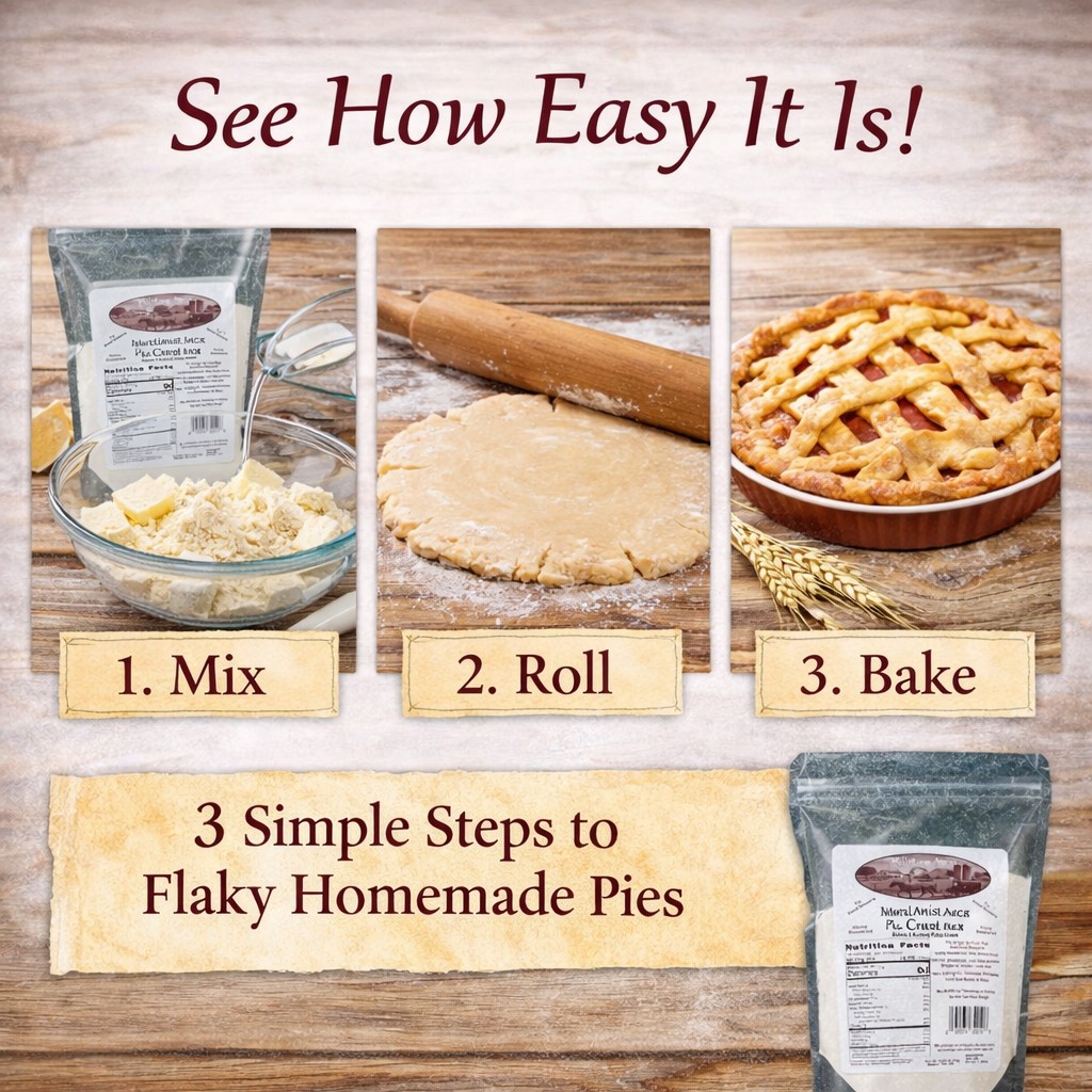 Simple preparation steps for Sweet Pie Crust Mix with butter and water