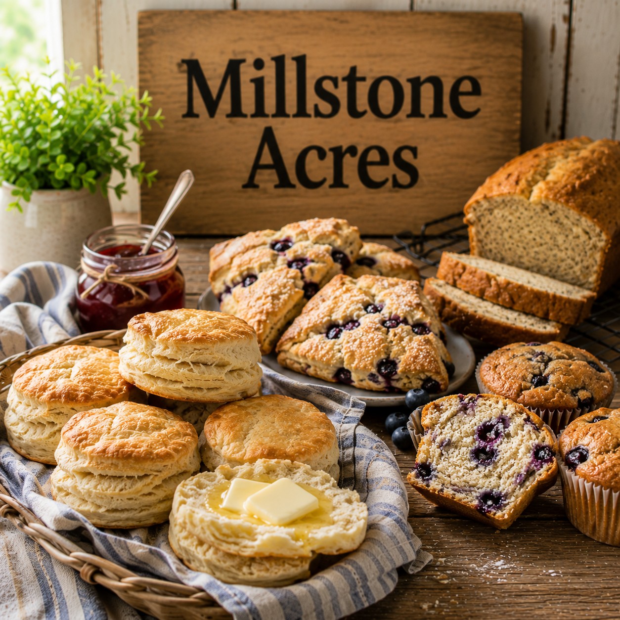 Freshly baked biscuits, scones, muffins, and quick bread made with Natural Pastry Flour.