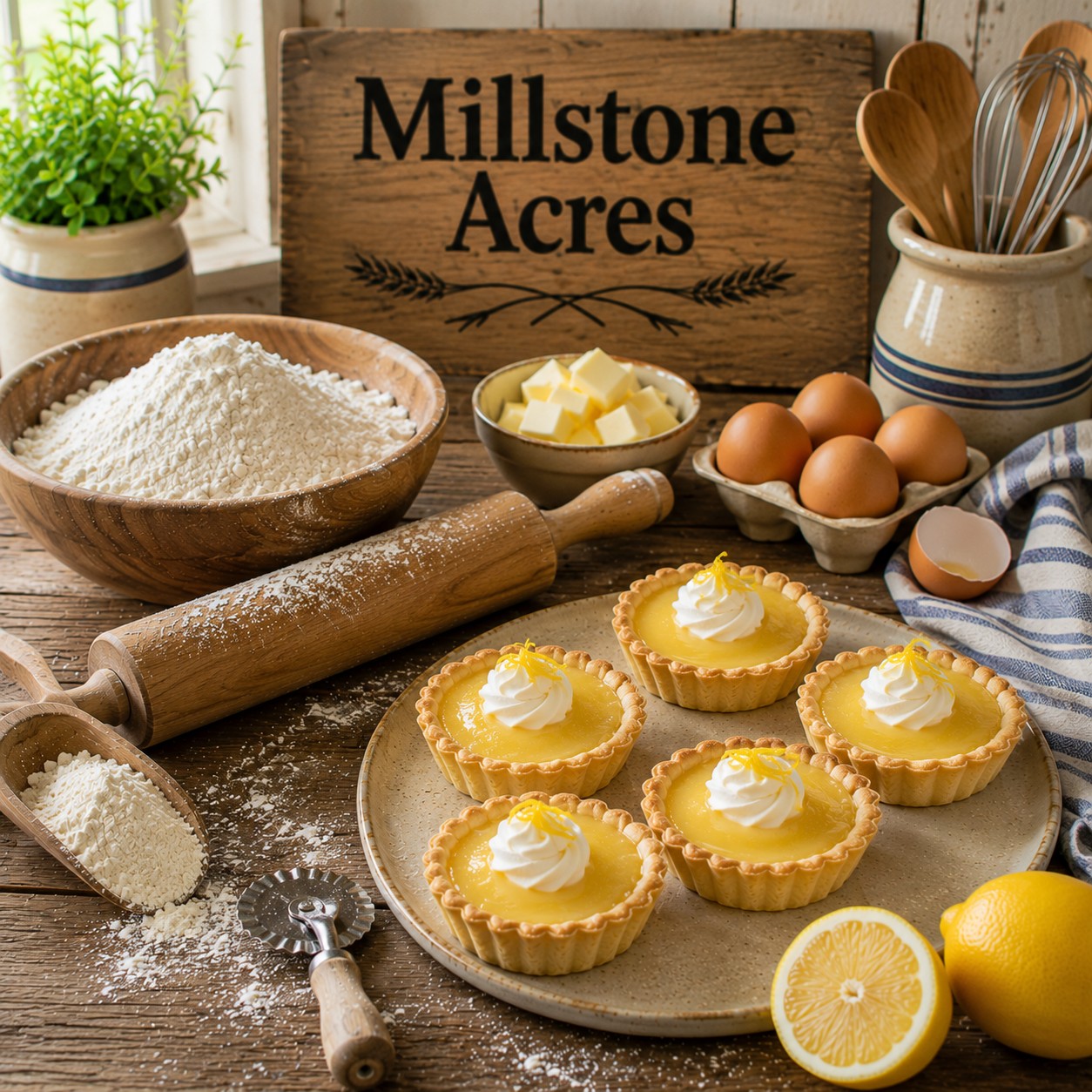 Comparing Natural Pastry Flour with baking ingredients while preparing homemade pastries in a farmhouse kitchen.