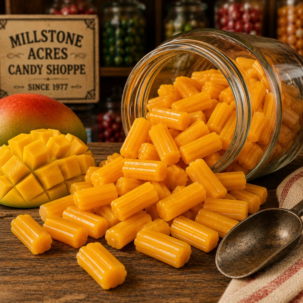 Chewy Millstone Acres Mango Licorice Bits with sweet tropical mango flavor