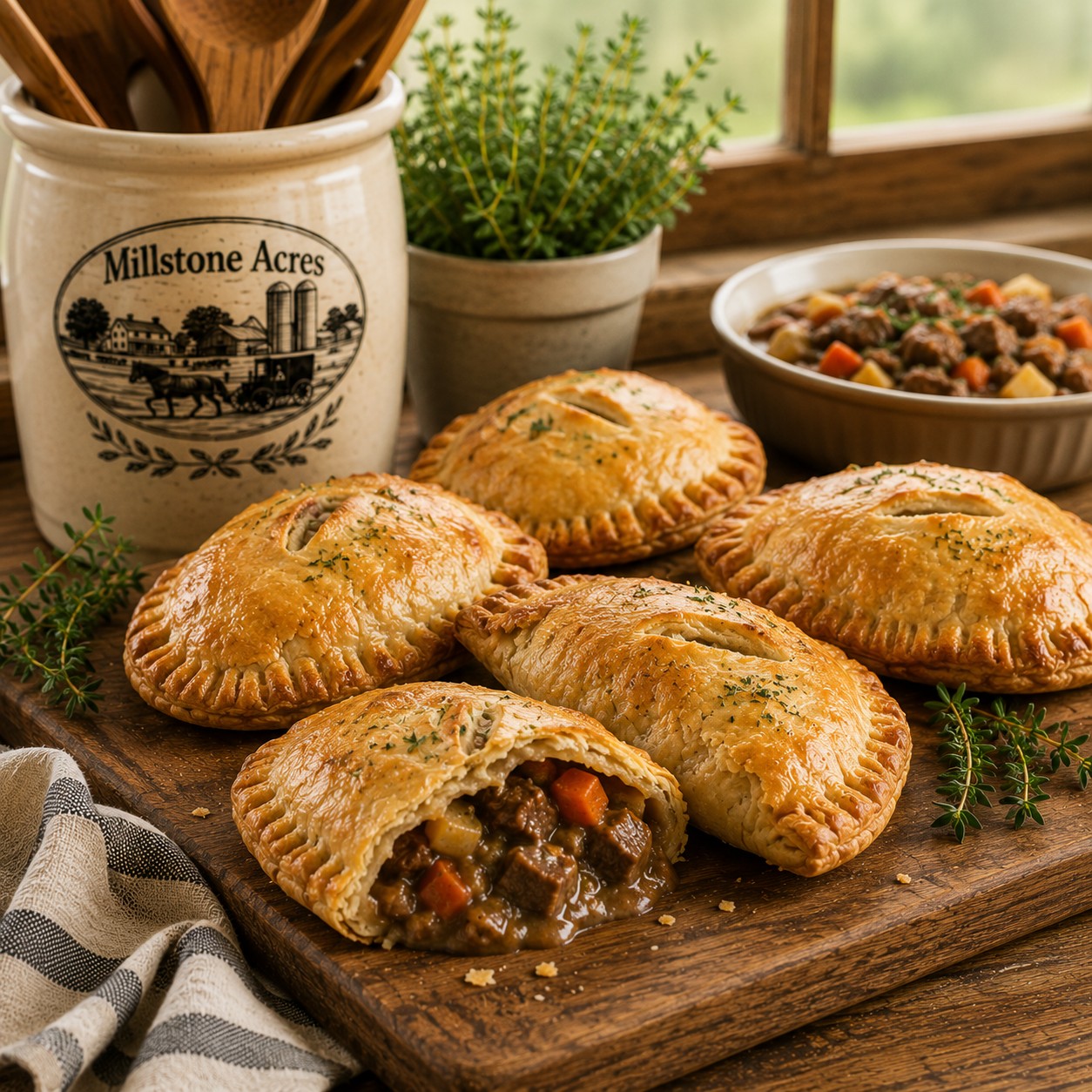 Individual savory pies made with Millstone Acres Savory Pie Crust Mix