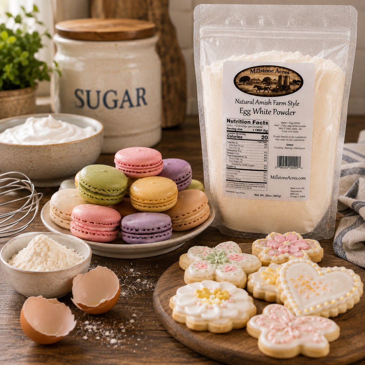 Natural Egg White Powder for baking cookies, macarons, royal icing, and protein-rich recipes