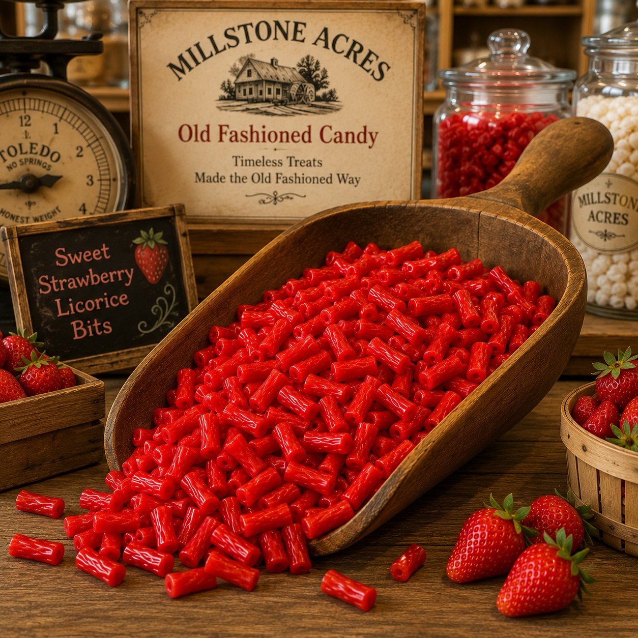 Sweet Strawberry Licorice Bits showing their classic strawberry candy flavor